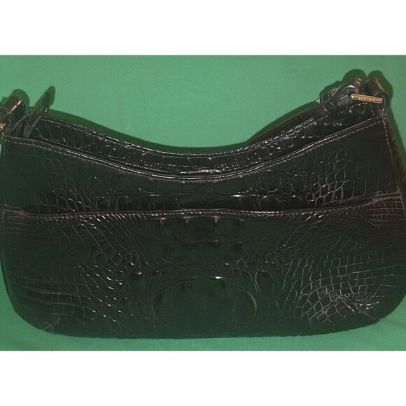 BRAHMIN CAYSON BLACK MELBOURNE LEATHER SMALL HOBO SHOULDER BAG Croc Embossed - Picture 3 of 14
